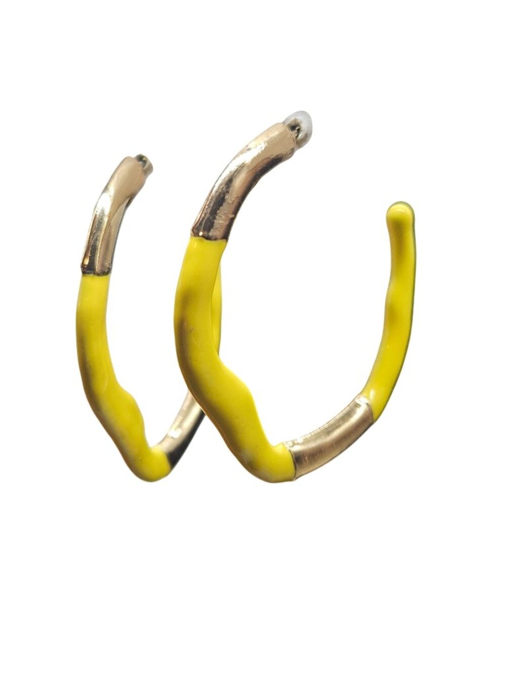 Urban Outfitter Ashley Enamel Dipped Yellow GoldTone Wavy 1.5" Hoop Earrings